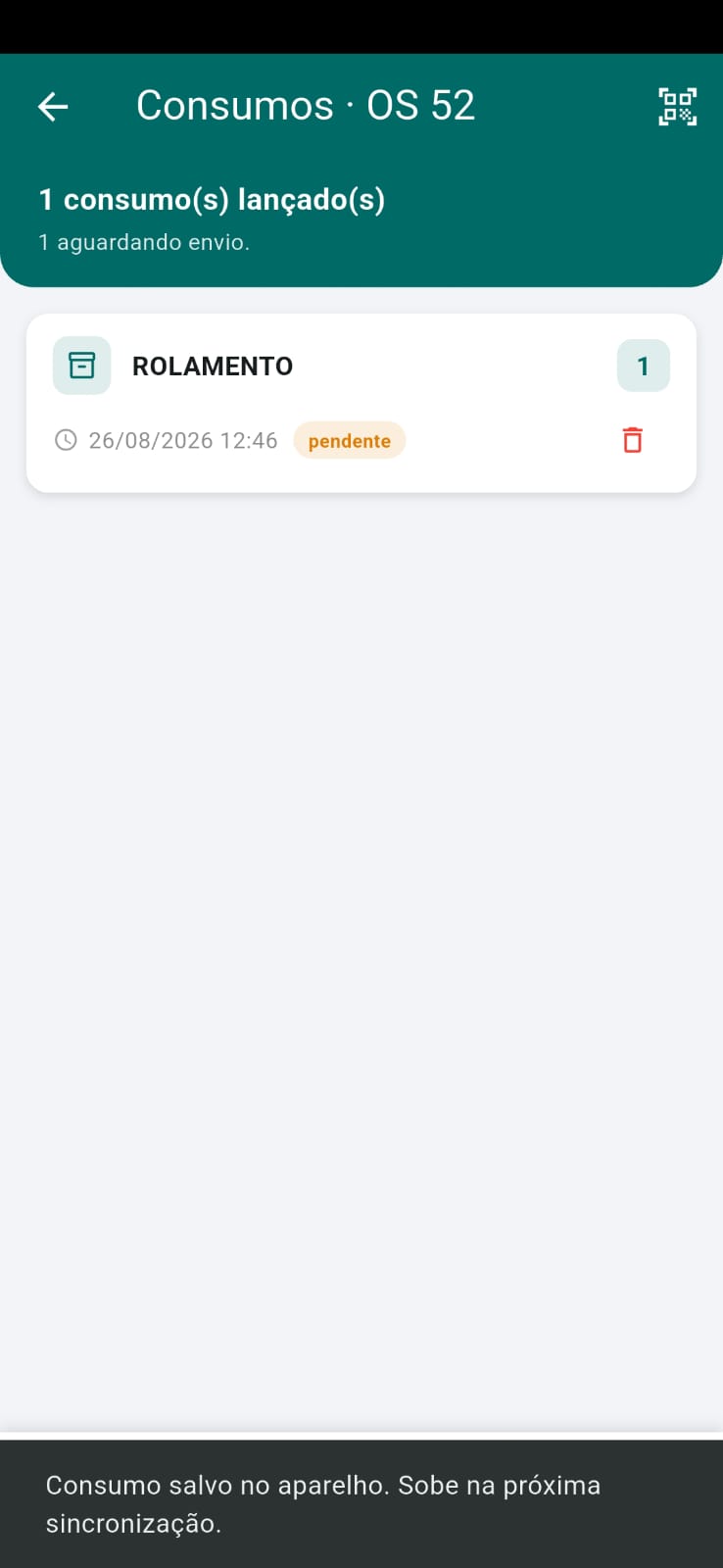 Materiais consumidos na OS no aplicativo TaskCheck