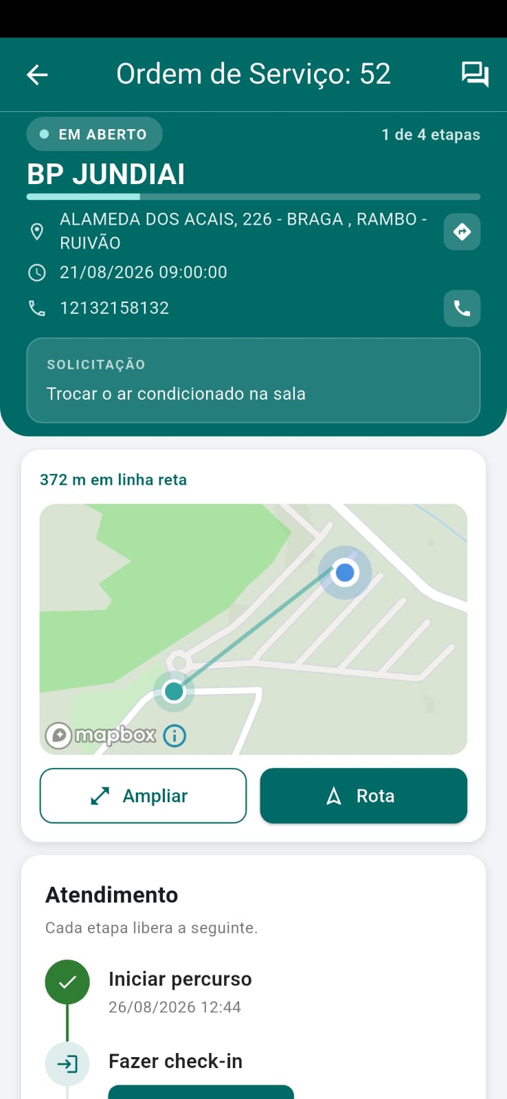 A caminho do atendimento no aplicativo TaskCheck